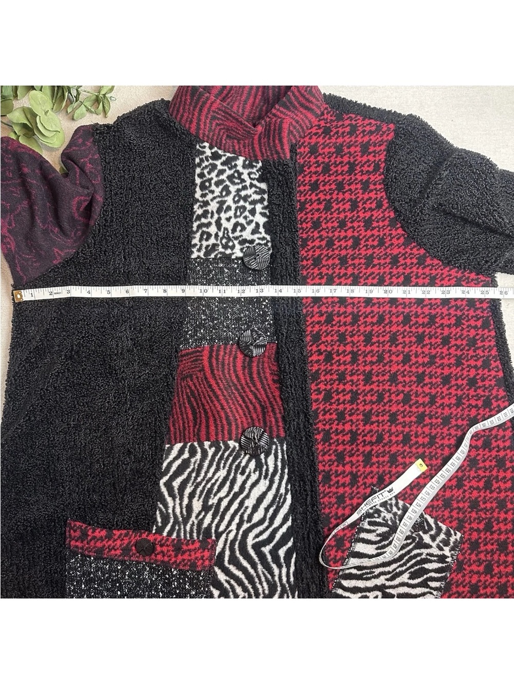 Ali Miles Patchwork Jacket Red Black Mixed Media Artsy Wool Blend - Picture 11 of 15